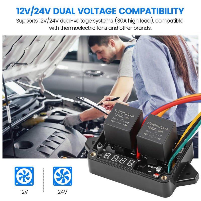 Zuomeng 12V/24V Electric Fan Controller Kit 30A Digital Radiator Fan Switch with Adjustable Temperature Range (104-230°F) & Real-Time Display, for Automotive/Industrial Cooling Systems (Part #0444) - Image 5